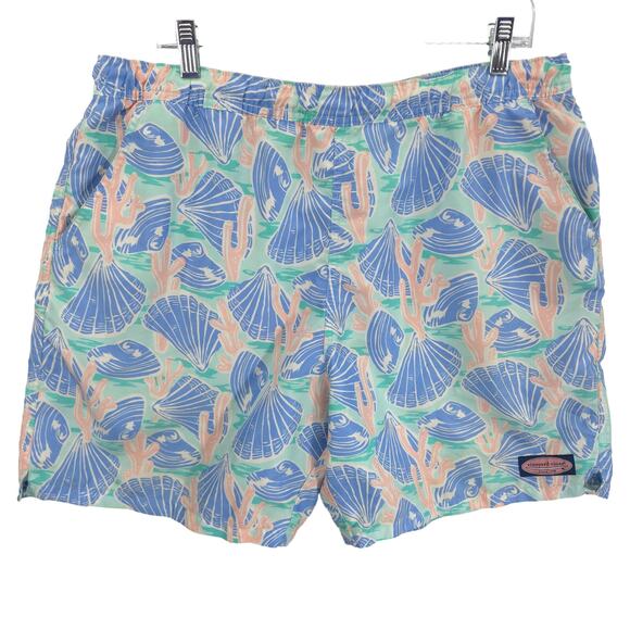 Vineyard Vines Swim Trunks Mens Large Seashell Coral Pockets Drawstring Unlined - Picture 1 of 10